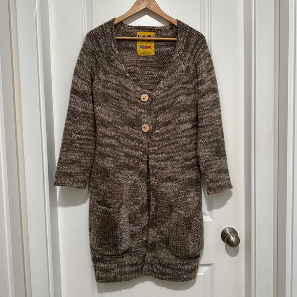 Kooi | Kooi Knitwear Women’s Large Two Button Cardigan Beige Brown Cream - Picture 3 of 9